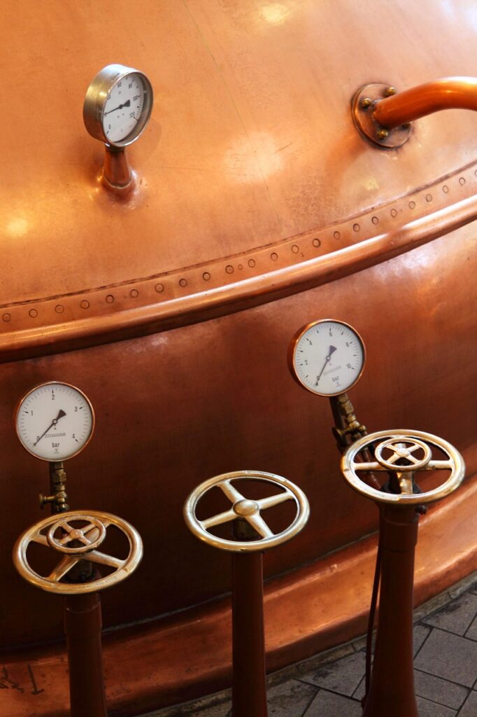 pressure, degree, equipment, industrial, measure, metal, object, stainless, technical, control, thermometer, brass, gauge, meter, valve, brown technical